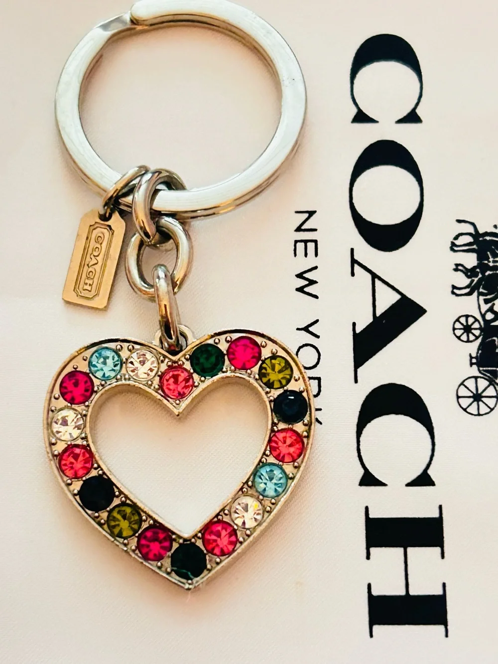 RARE Coach Heart Charm Rainbow Crystals Keychain/ Bag Charm